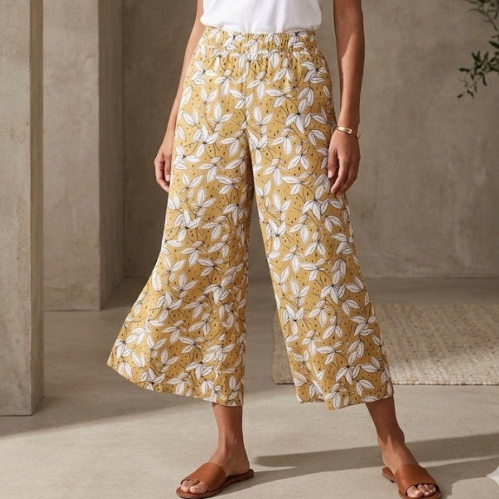 Relaxed Wide-Leg Floral Print Pants - Yellow